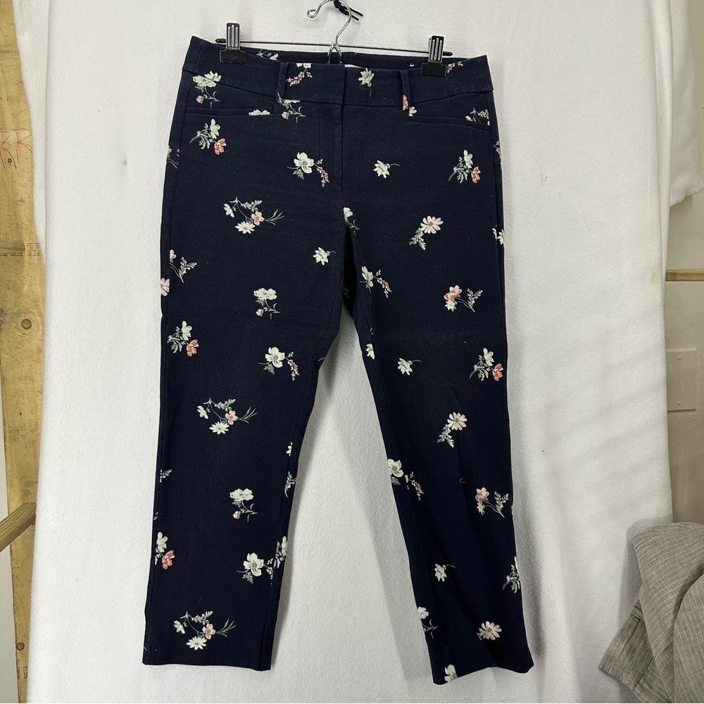 Ann Taylor Loft The Riviera Pant Cropped Marisa Fit Floral Print Size 10 Navy